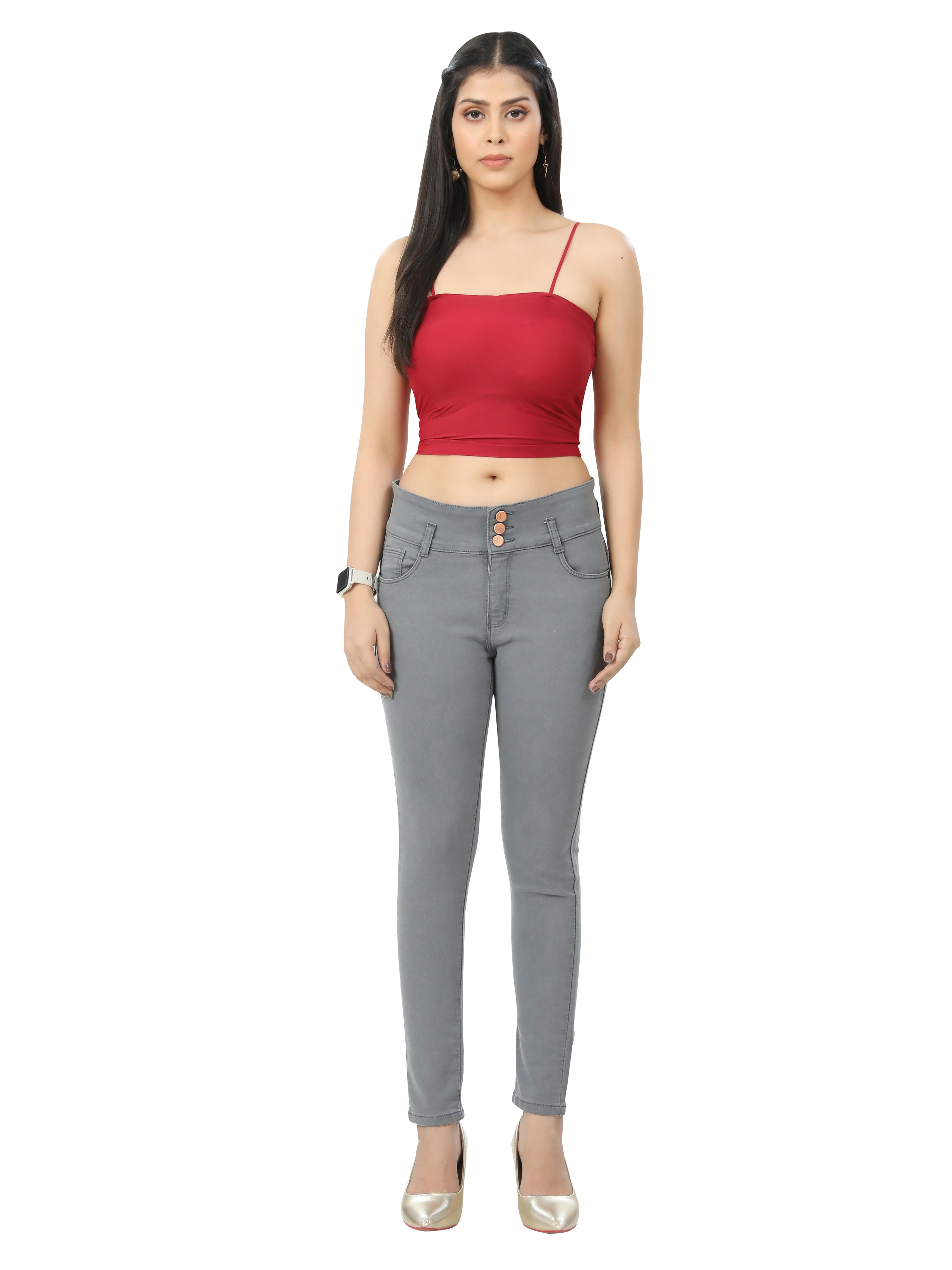 Broad Belt 3 Button Ankle Length Jeans