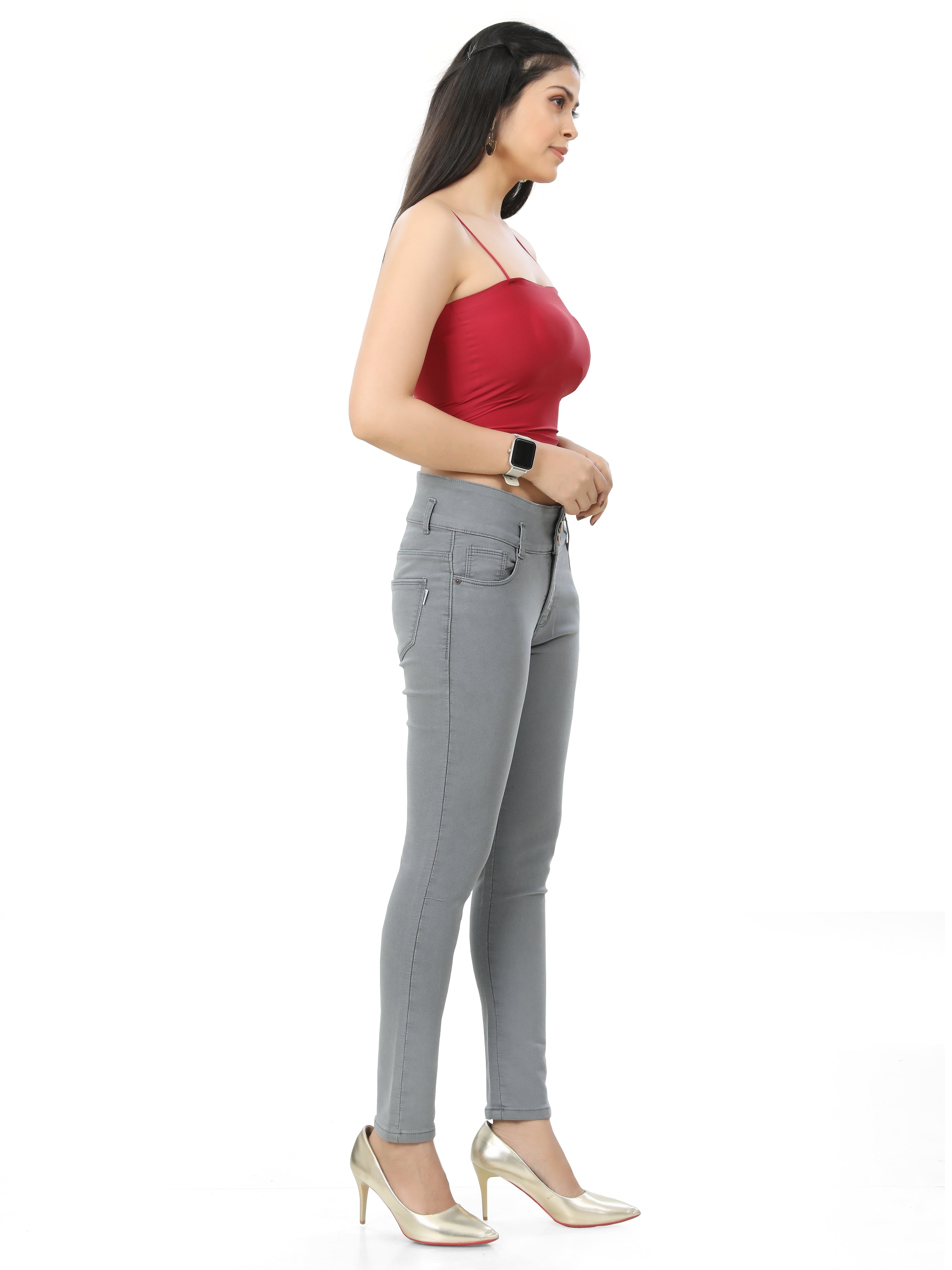 Broad Belt 3 Button Ankle Length Jeans