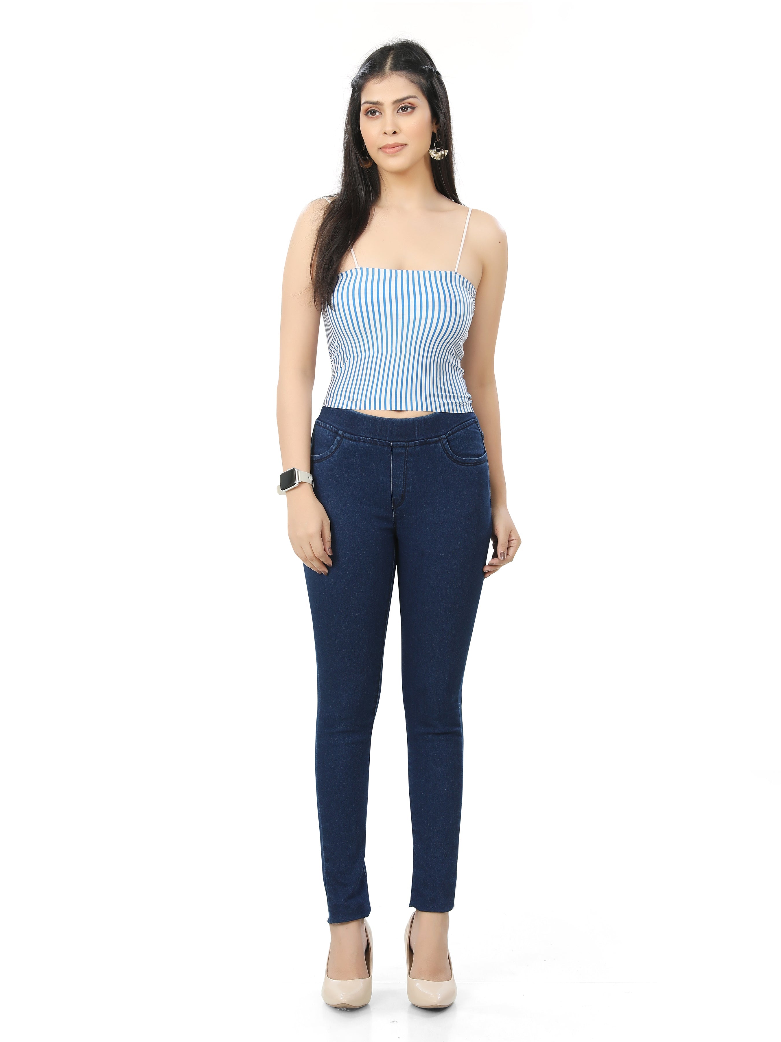 Denim Jeans Jeggings With 2 Front Pockets & 2 Back Pockets