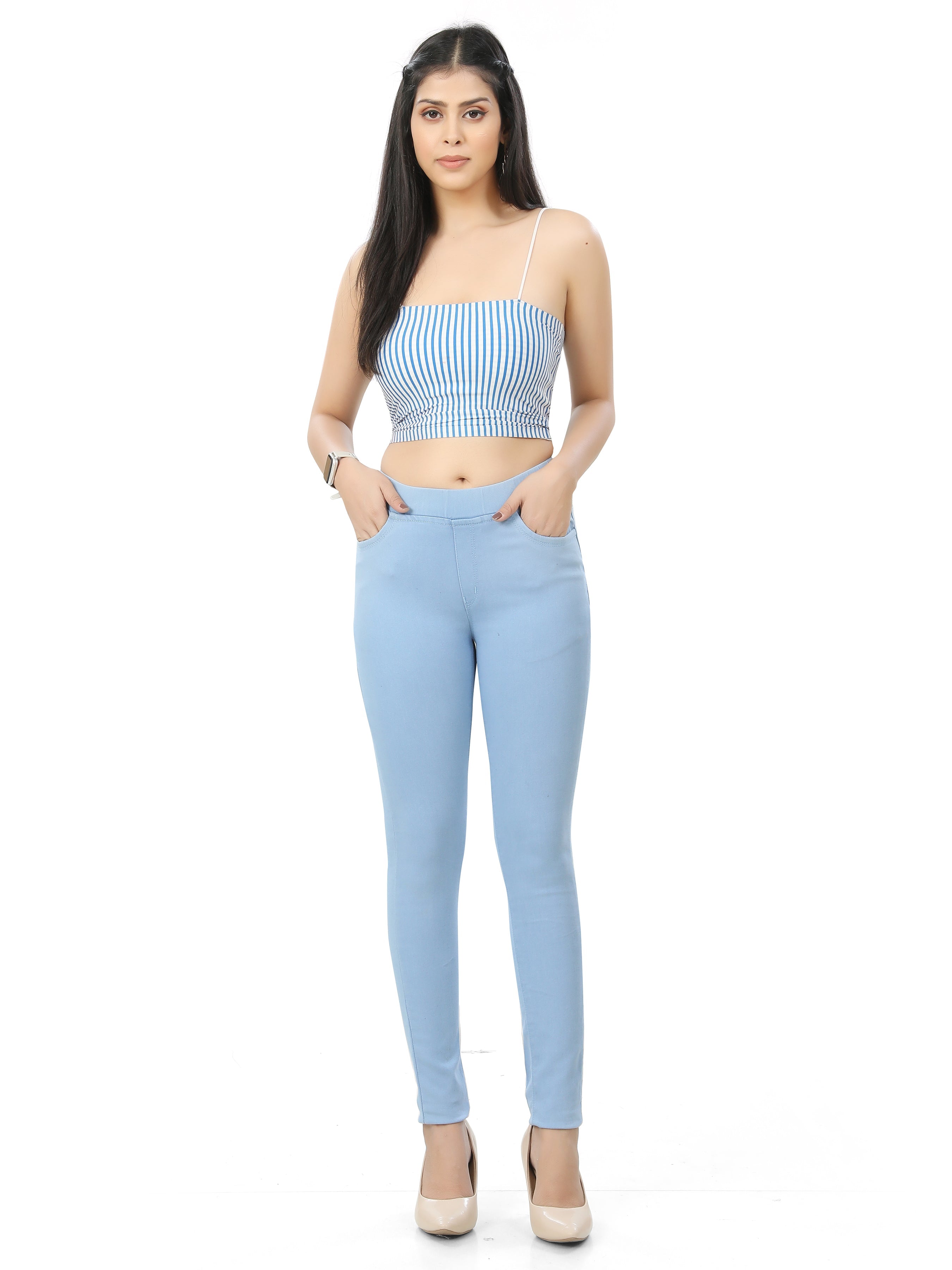 Denim Jeans Jeggings With 2 Front Pockets & 2 Back Pockets
